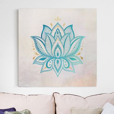 Telas decorativas Lotus Illustration Mandala Gold Blue