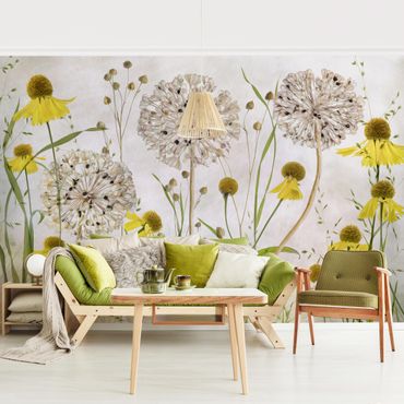 Mural de parede Allium And Helenium Illustration