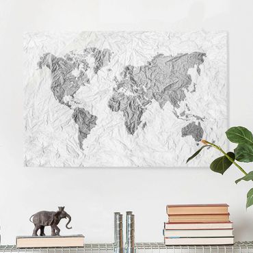 Quadros em vidro Paper World Map White Grey