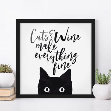 Quadros com moldura Cats And Wine make Everything Fine