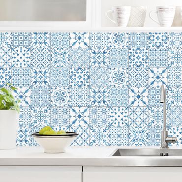 Backsplash de cozinha Patterned Tiles Blue White