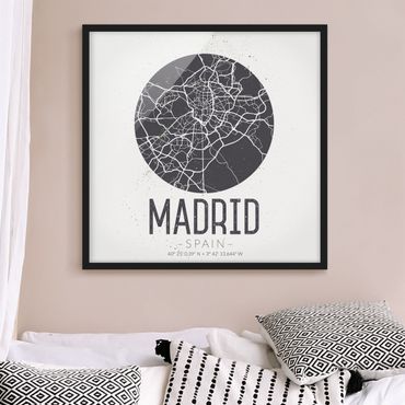 Quadros com moldura Madrid City Map - Retro
