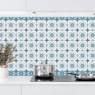 Backsplash de cozinha Geometrical Tile Mix Flower Blue Grey