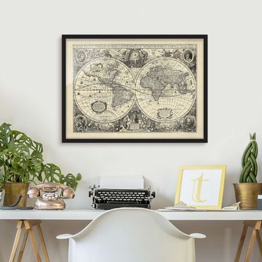 Quadros com moldura Vintage World Map Antique Illustration