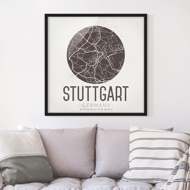 Quadros com moldura Stuttgart City Map - Retro