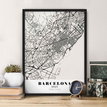 Quadros com moldura Barcelona City Map - Classic