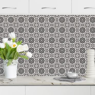 Backsplash de cozinha Floral Tiles Black And White