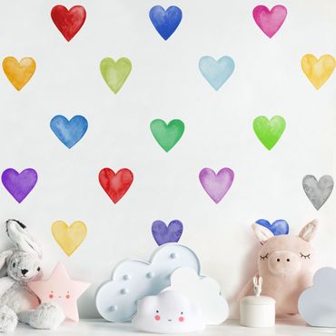 Autocolantes de parede 35 Watercolour Hearts Different Colours