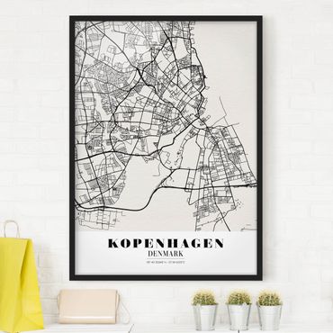 Quadros com moldura Copenhagen City Map - Classic