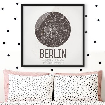 Quadros com moldura City Map Berlin - Retro