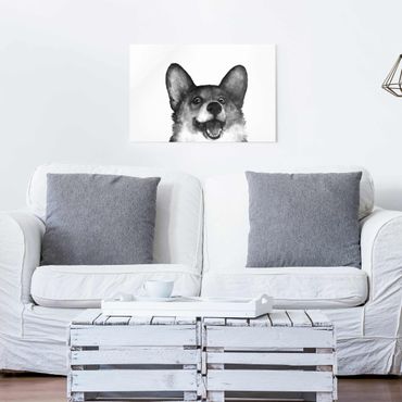 Quadros em vidro Illustration Dog Corgi Black And White Painting