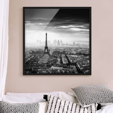 Quadros com moldura The Eiffel Tower From Above Black And White