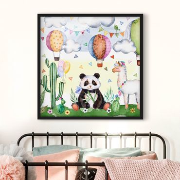 Quadros com moldura Panda And Lama Watercolour