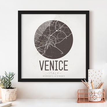 Quadros com moldura Venice City Map - Retro