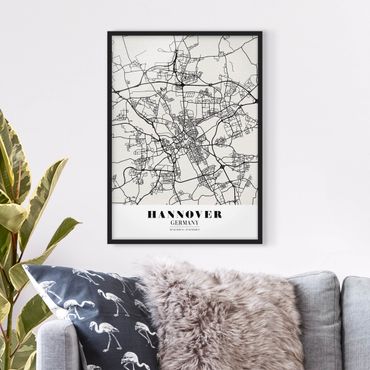 Quadros com moldura Hannover City Map - Classic