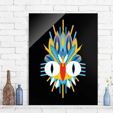 Quadros em vidro Collage Ethno Mask - Bird Feathers