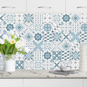 Backsplash de cozinha Geometrical Tile Mix Blue Grey