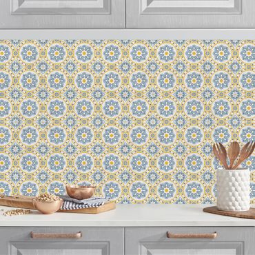 Backsplash de cozinha Floral Tiles Blue Yellow