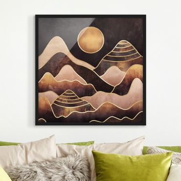 Quadros com moldura Golden Sun Abstract Mountains