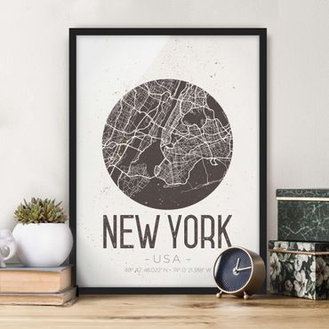 Quadros com moldura New York City Map - Retro