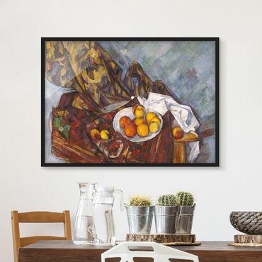 Quadros com moldura Paul Cézanne - Still Life, Flower Curtain, And Fruits