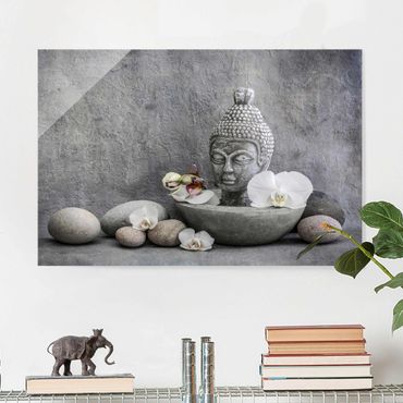 Quadros em vidro Zen Buddha, Orchid And Stone