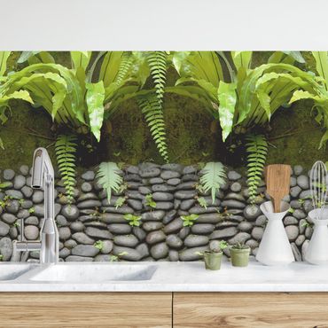 Backsplash de cozinha Stone Wall With Plants