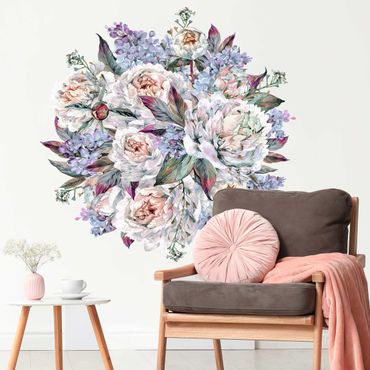 Autocolantes de parede Watercolor lilac peonies bouquet xxl