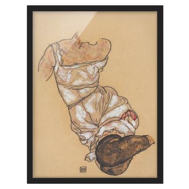 Quadros com moldura Egon Schiele - Female torso in underwear and black stockings