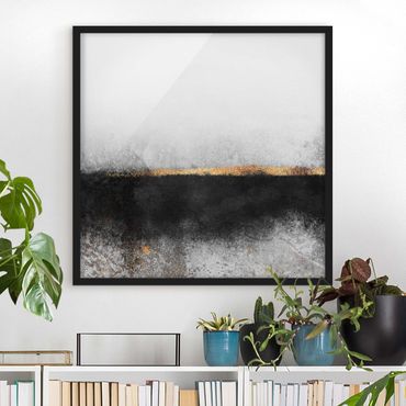 Quadros com moldura Abstract Golden Horizon Black And White