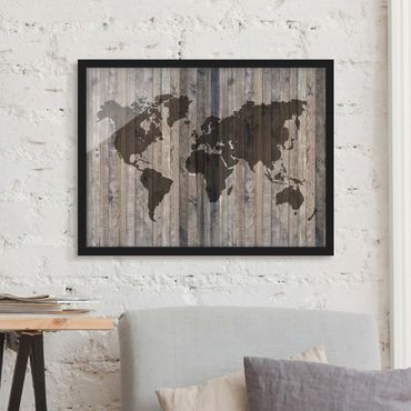 Quadros com moldura Wood World Map