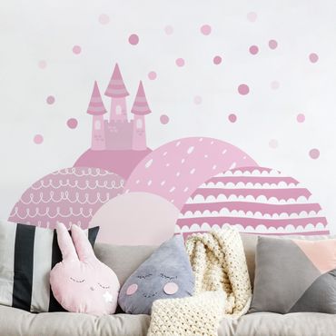 Autocolantes de parede Mountains castle pastel pink