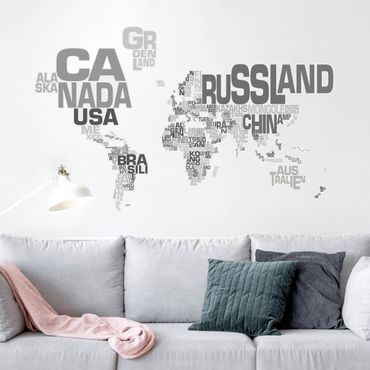 Autocolantes de parede Letters world map gray