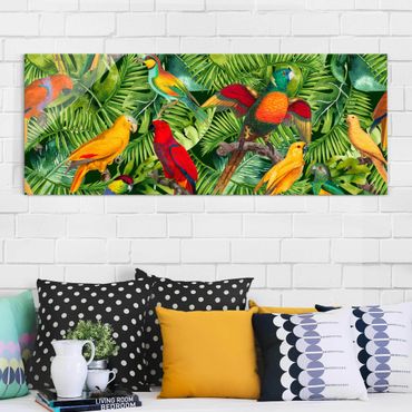Quadros em vidro Colourful Collage - Parrots In The Jungle