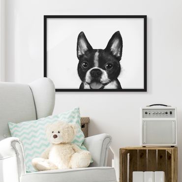 Quadros com moldura Illustration Dog Boston Black And White Painting