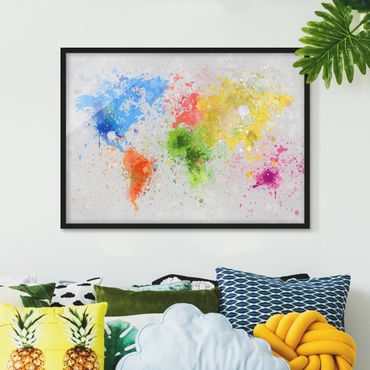 Quadros com moldura Colourful Splodges World Map