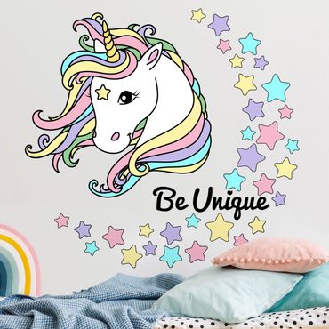 Autocolantes de parede Unicorn illustration Be unique pastel