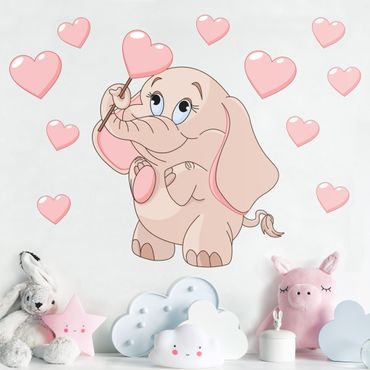 Autocolantes de parede Elephant baby with pink hearts