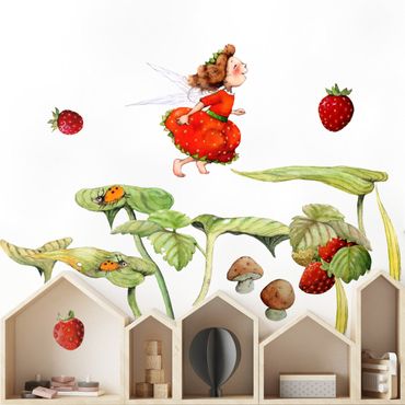 Autocolantes de parede Strawberries strawberry fairy - leaves and strawberries