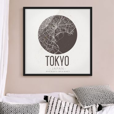 Quadros com moldura Tokyo City Map - Retro