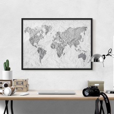 Quadros com moldura Paper World Map White Grey