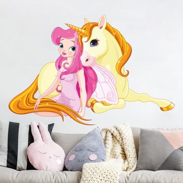 Autocolantes de parede Fairy with her unicorn