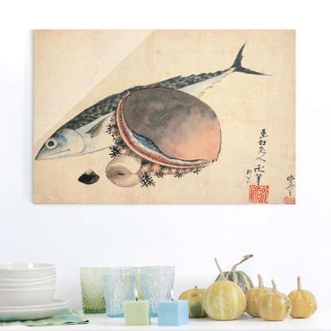 Quadros em vidro Katsushika Hokusai - Mackerel and Sea Shells