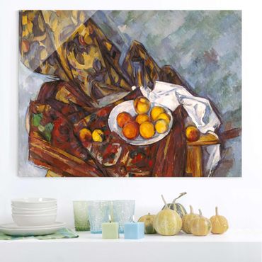 Quadros em vidro Paul Cézanne - Still Life, Flower Curtain, And Fruits
