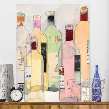 Quadros em vidro Wine Bottles In Watercolour I