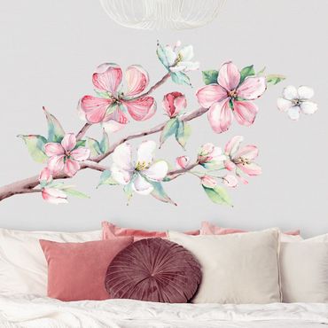 Autocolantes de parede Cherry blossom branch watercolor
