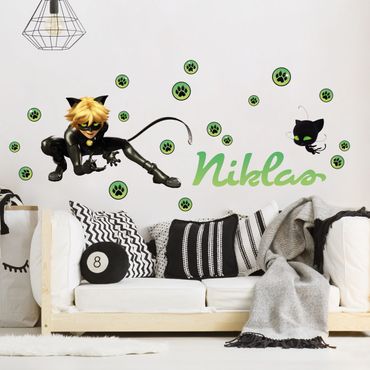 Autocolantes de parede Miraculous Cat Noir Customised Name