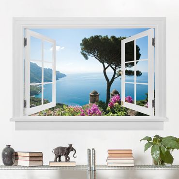 Autocolantes de parede Open window view from the garden to the sea