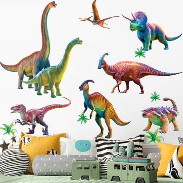 Autocolantes de parede Rainbow dinosaur set