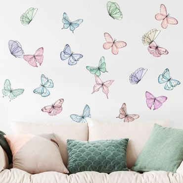 Autocolantes de parede Butterflies watercolor pastel set
